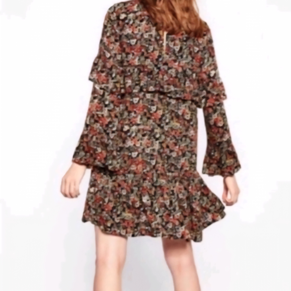 Zara Multicolor Floral Ruffled Long Sleeve Dress Contemporary Boho Cottagecore - Picture 2 of 4